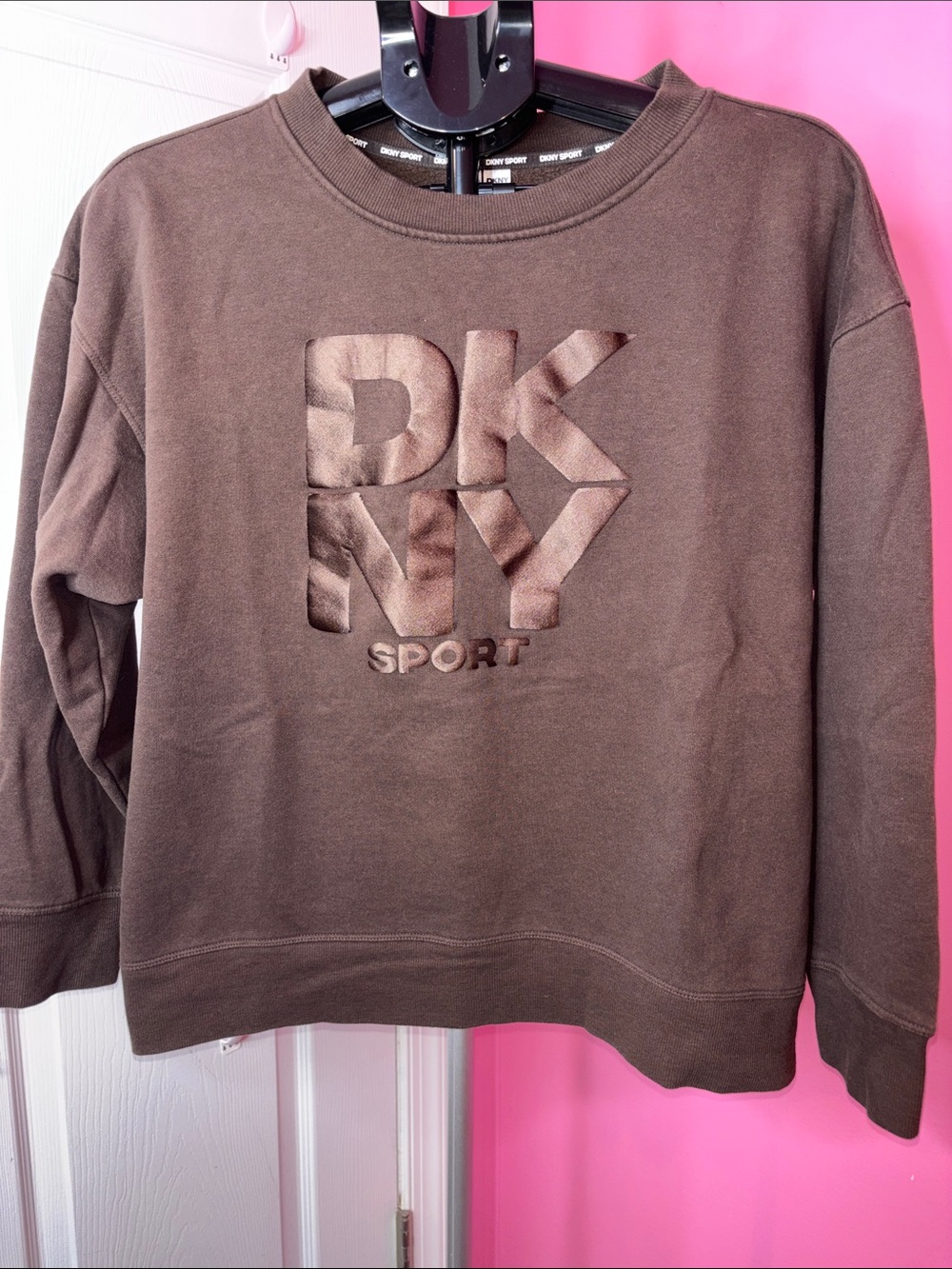 DKNY Sport Logo Crewneck Sweatshirt Brown Tonal Satin Size XL